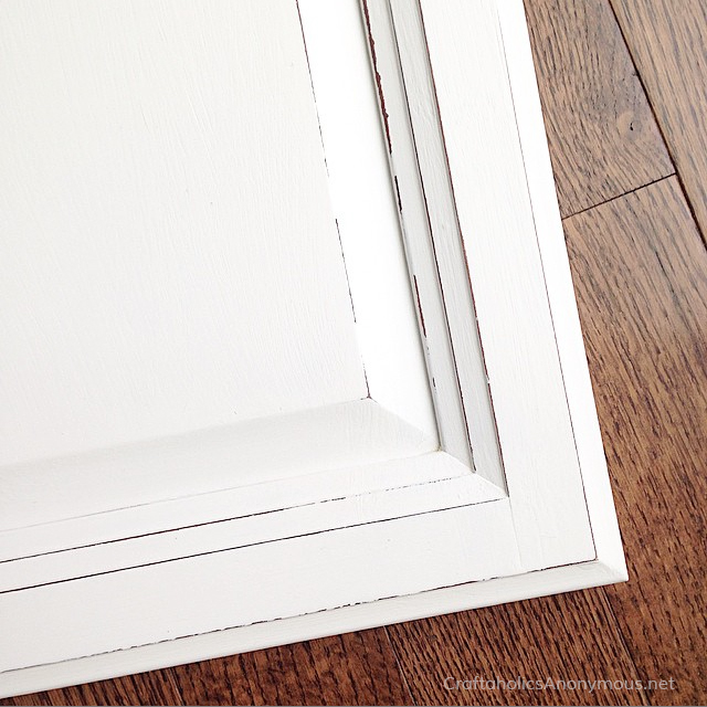 chalk paint, distressed, and wax kitchen cabinet door.