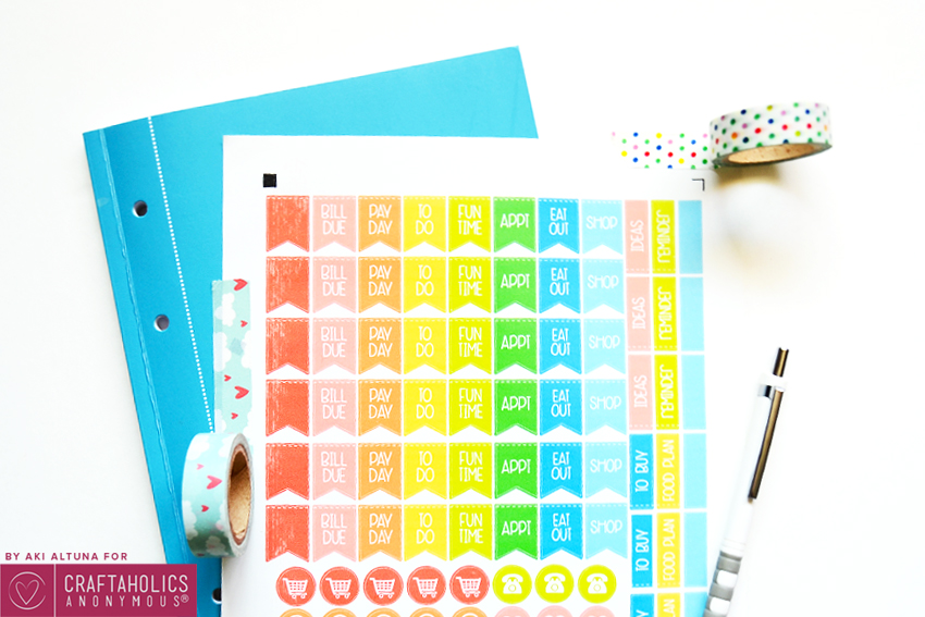 Daily and weekly planner stickers printable with SVG cut file || Love the rainbow colors!