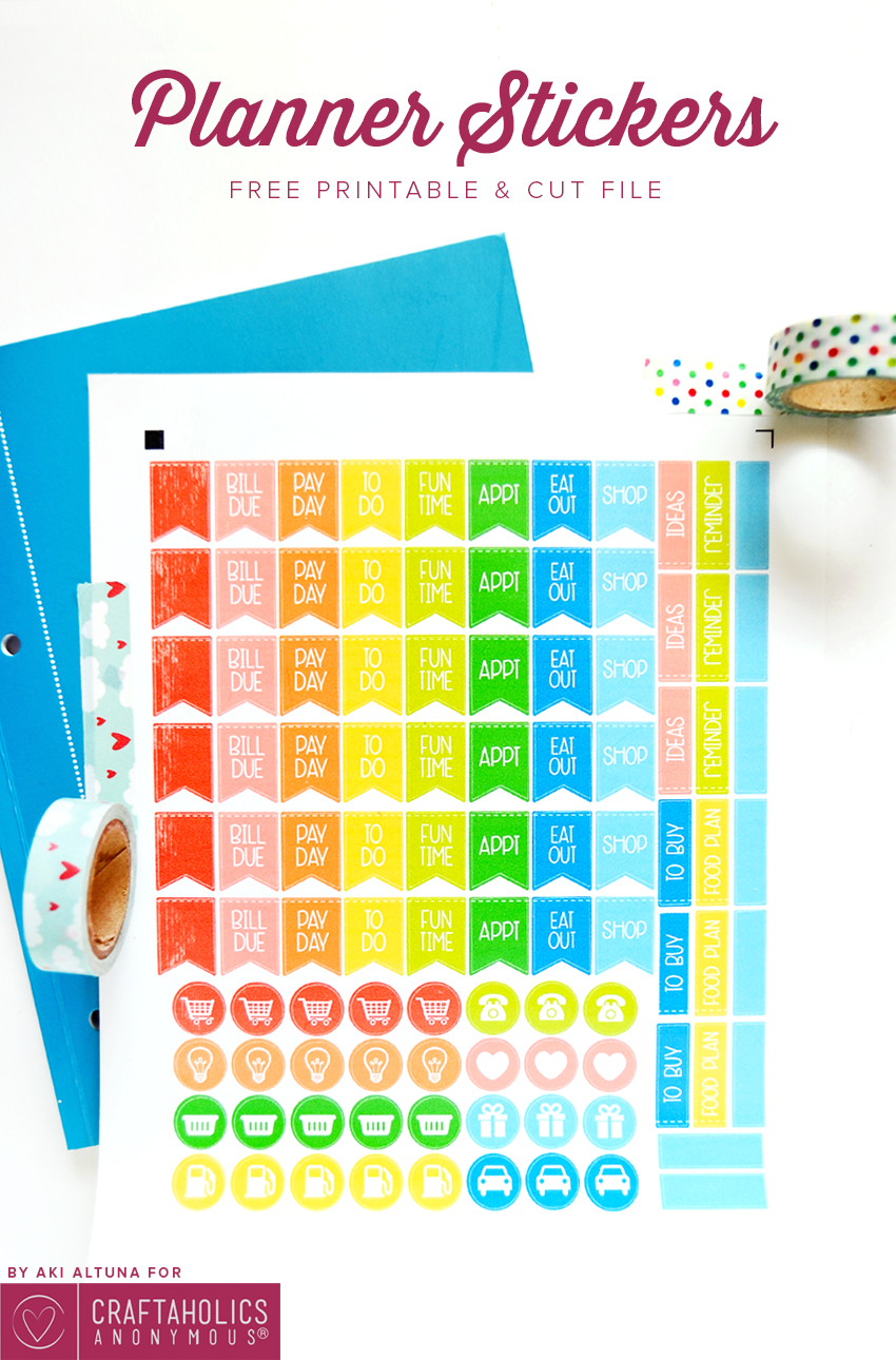 Free Printable Planner Stickers with SVG cut file || love the bright rainbow colors!