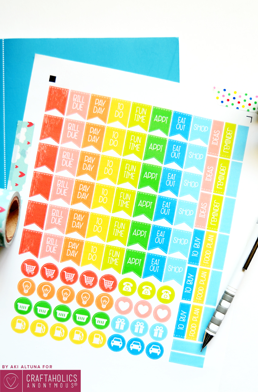 Rainbow Planner Stickers free printable + SVG cut file to make your own cute planner stickers!
