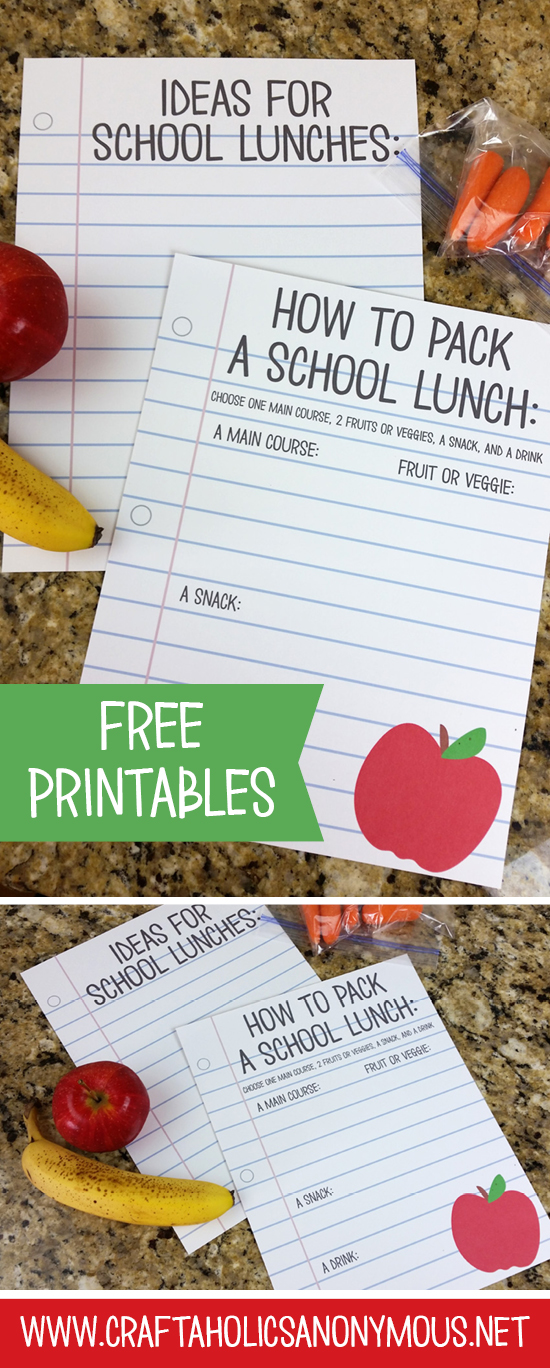 Back to School Printables for lunch
