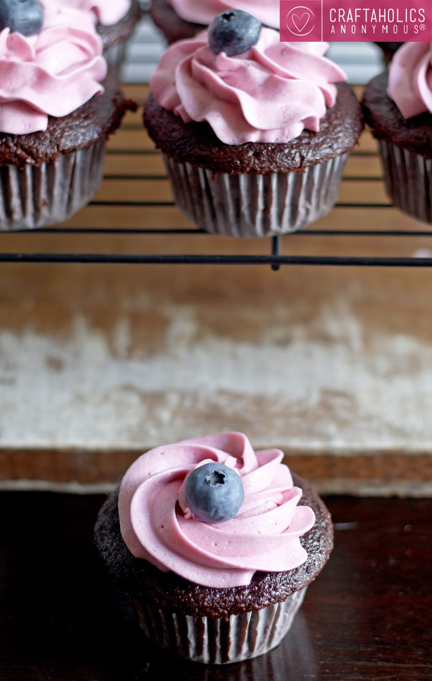 Chocolate Cupcakes with Blueberry Buttercream Frosting