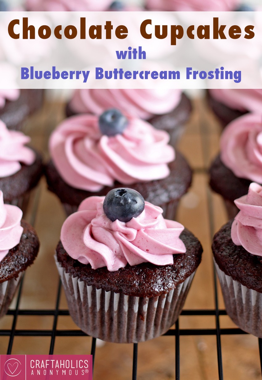 Chocolate Cupcakes with Blueberry Buttercream Frosting