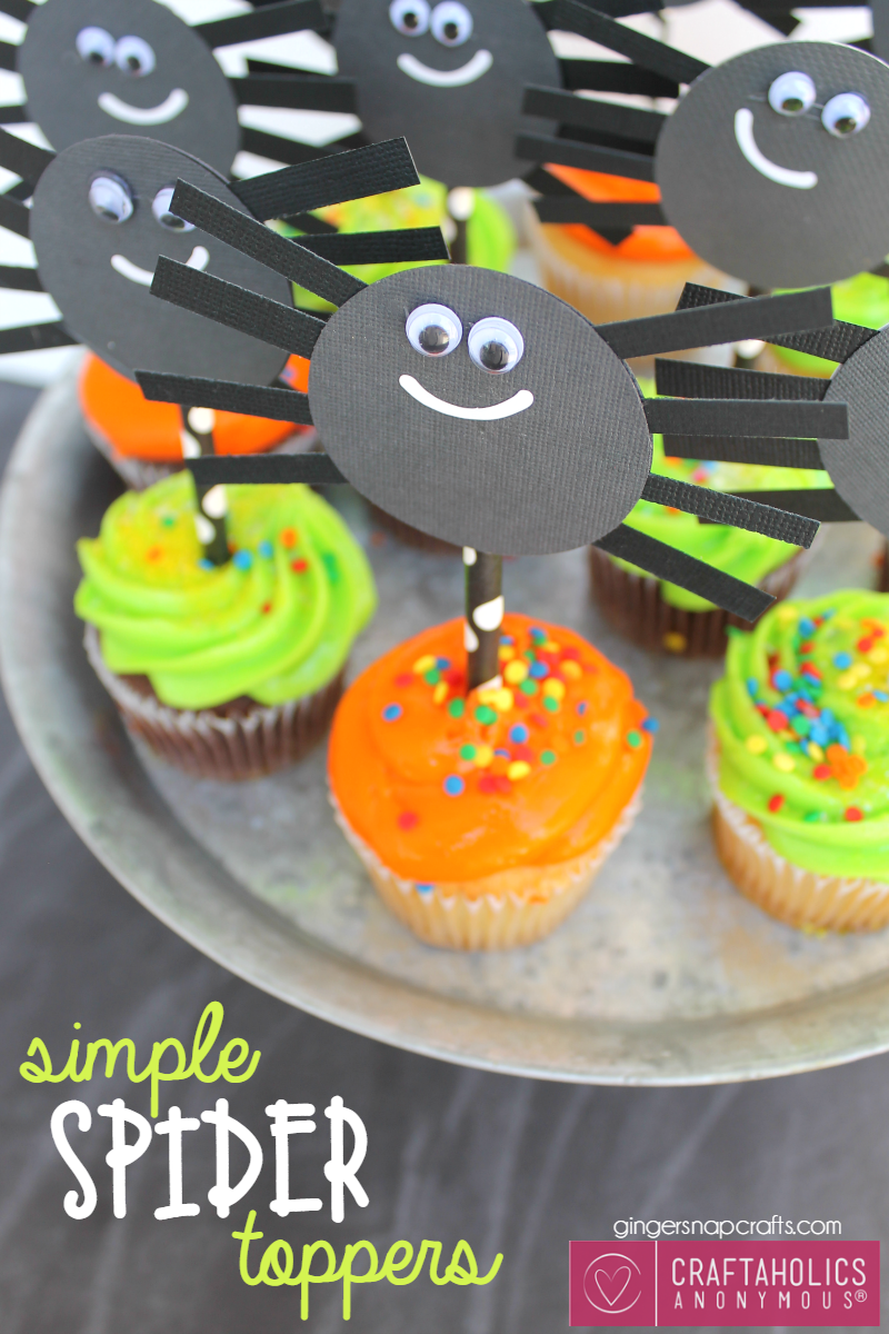 DIY Halloween Spider cupcake Toppers || This would be a great Halloween Craft for Kids! www.CraftaholicsAnonymous.net