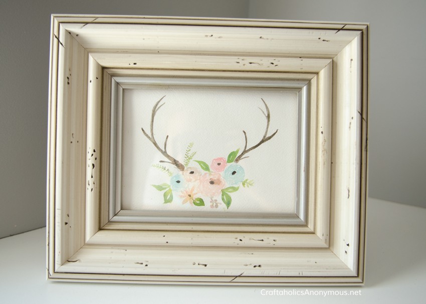 Hand painted antlers and flowers art