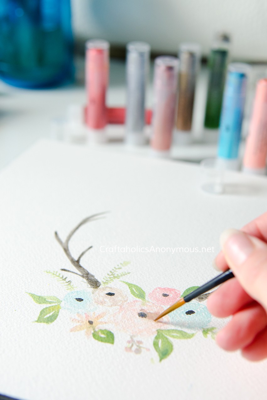 Watercolor Antlers with Flowers using Gelatos® pigments Watercolor Antlers with Flowers using Gelatos® pigments