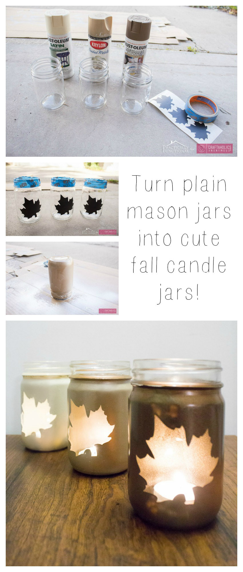 DIY Fall Leaf Mason Jar luminaries tutorial :: Simple ombre leaf luminaries add beautiful ambience to your fall decor!