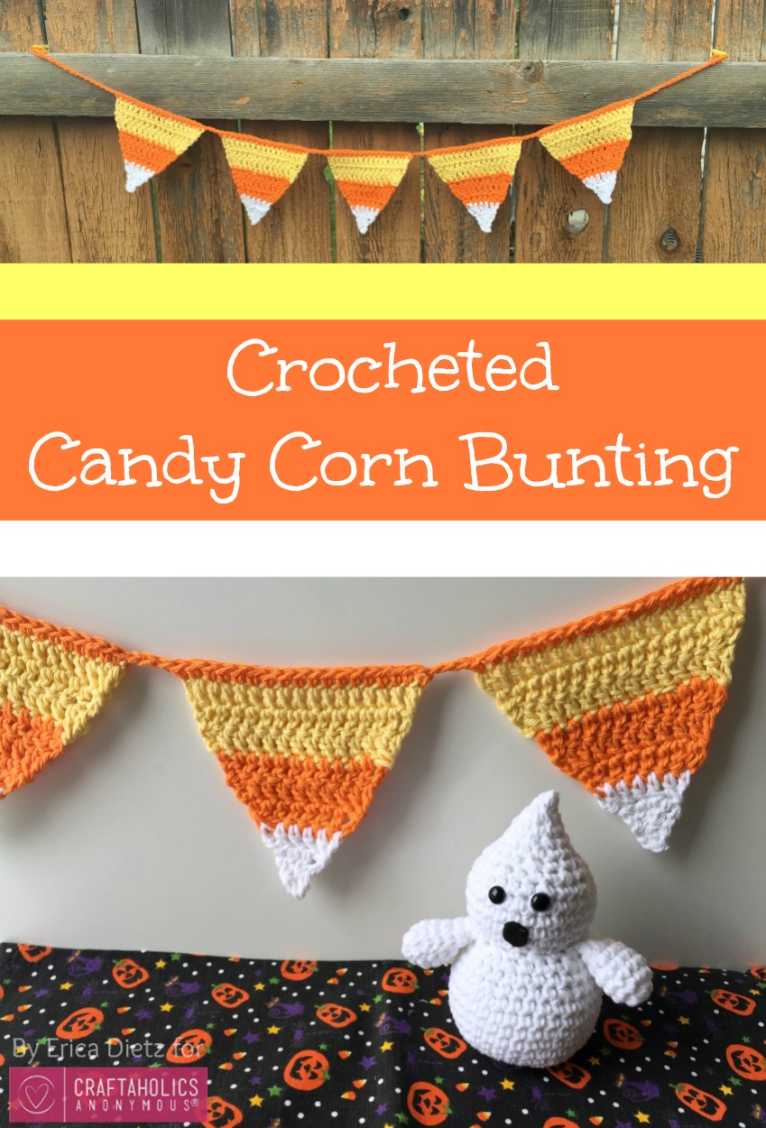 DIY Crocheted candy corn bunting Tutorial and Free Crochet Pattern for Halloween.