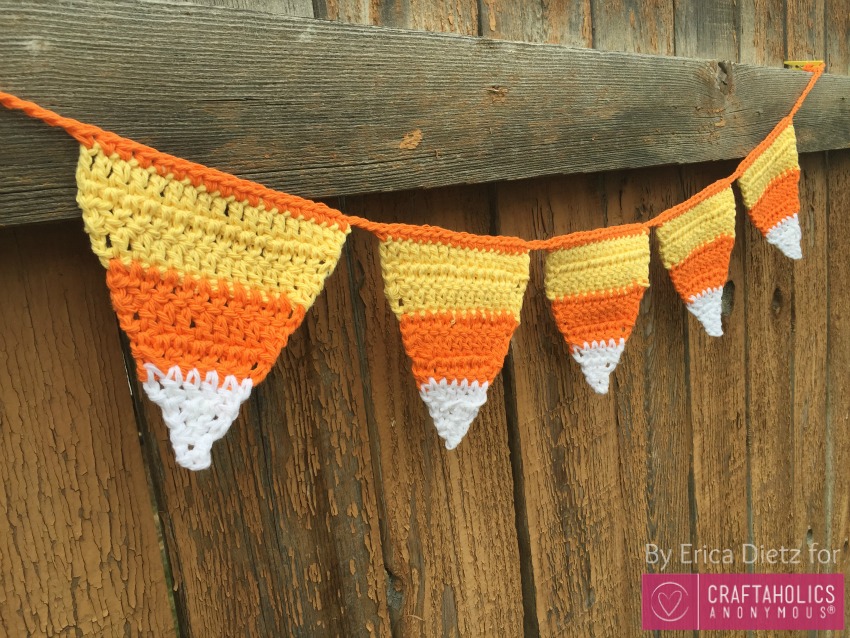 Handmade Crochet Candy Corn Halloween banner || includes free crochet pattern tutorial