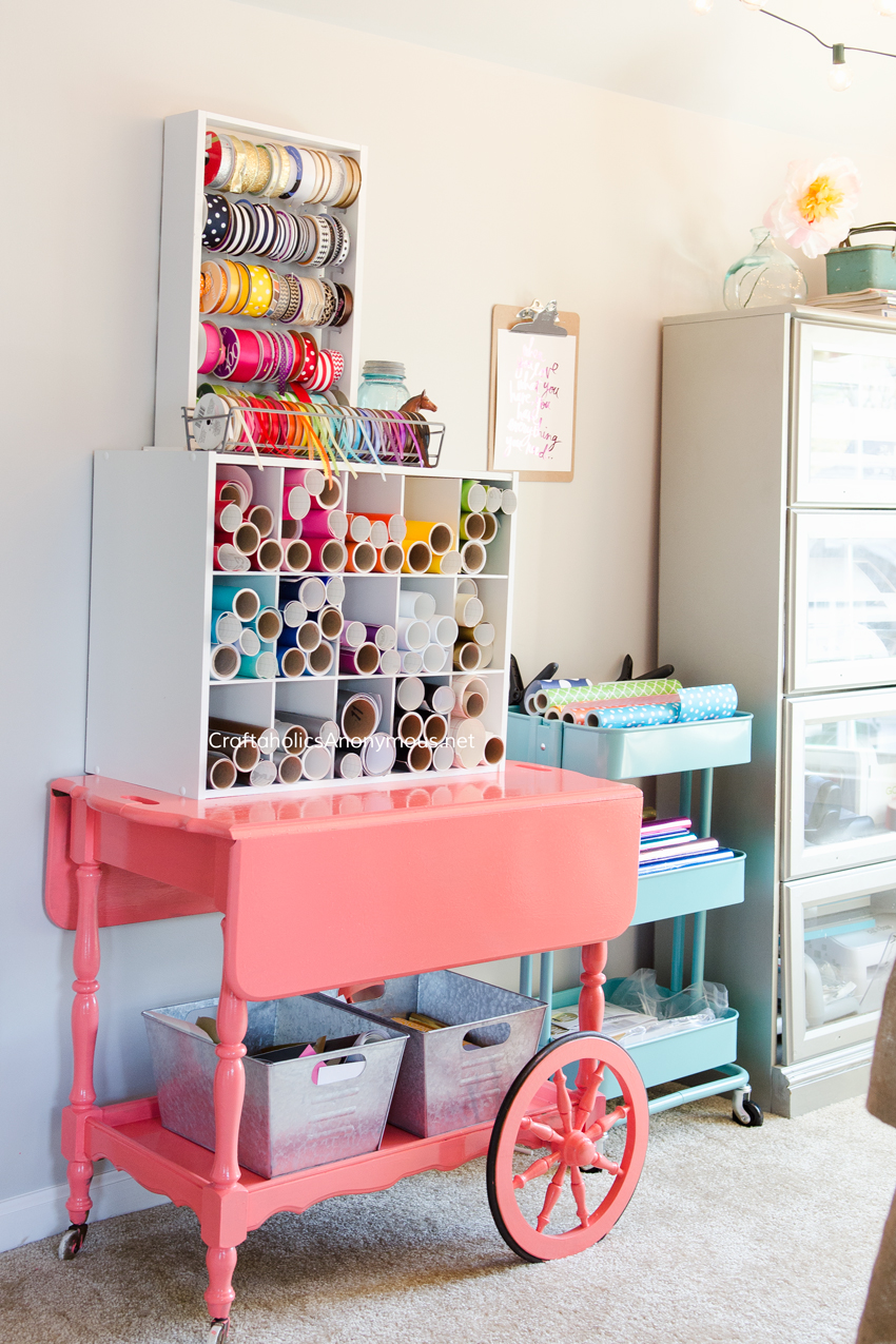 Dying over this Coral Car cart makeover! Cutest thing ever. Its used in a craft room.