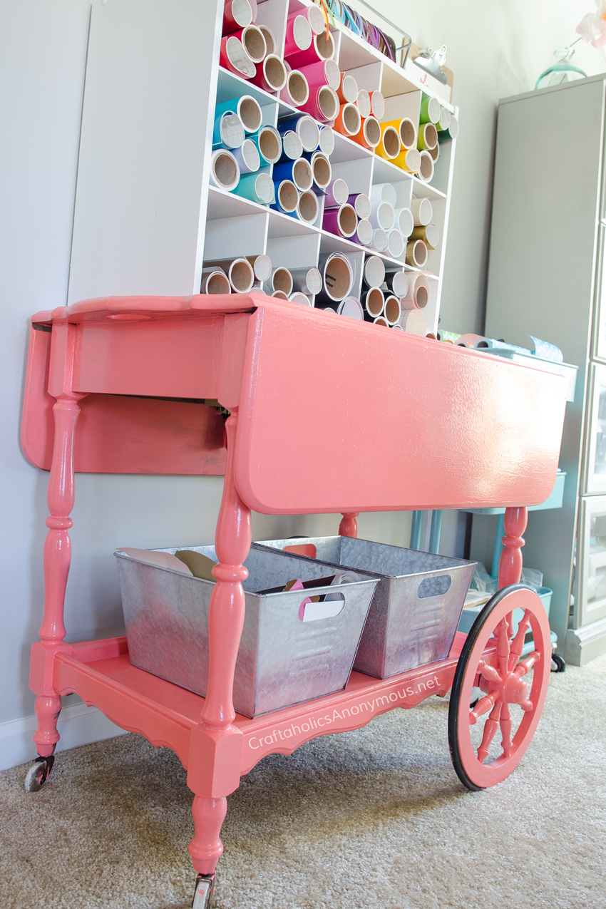 Craft Cart that stores vinyl. You have to see the transformation this cart went through! Awesome makeover.