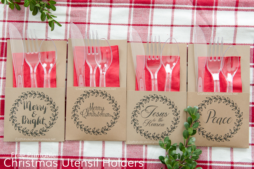 Free Christmas Printable Utensil holders. These are AWESOME for holiday parties and gatherings!