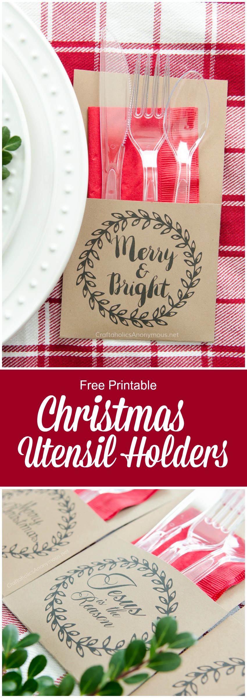 Utensil Holder printable for Christmas. Print off and glue together. So easy! Perfect for holiday parties!