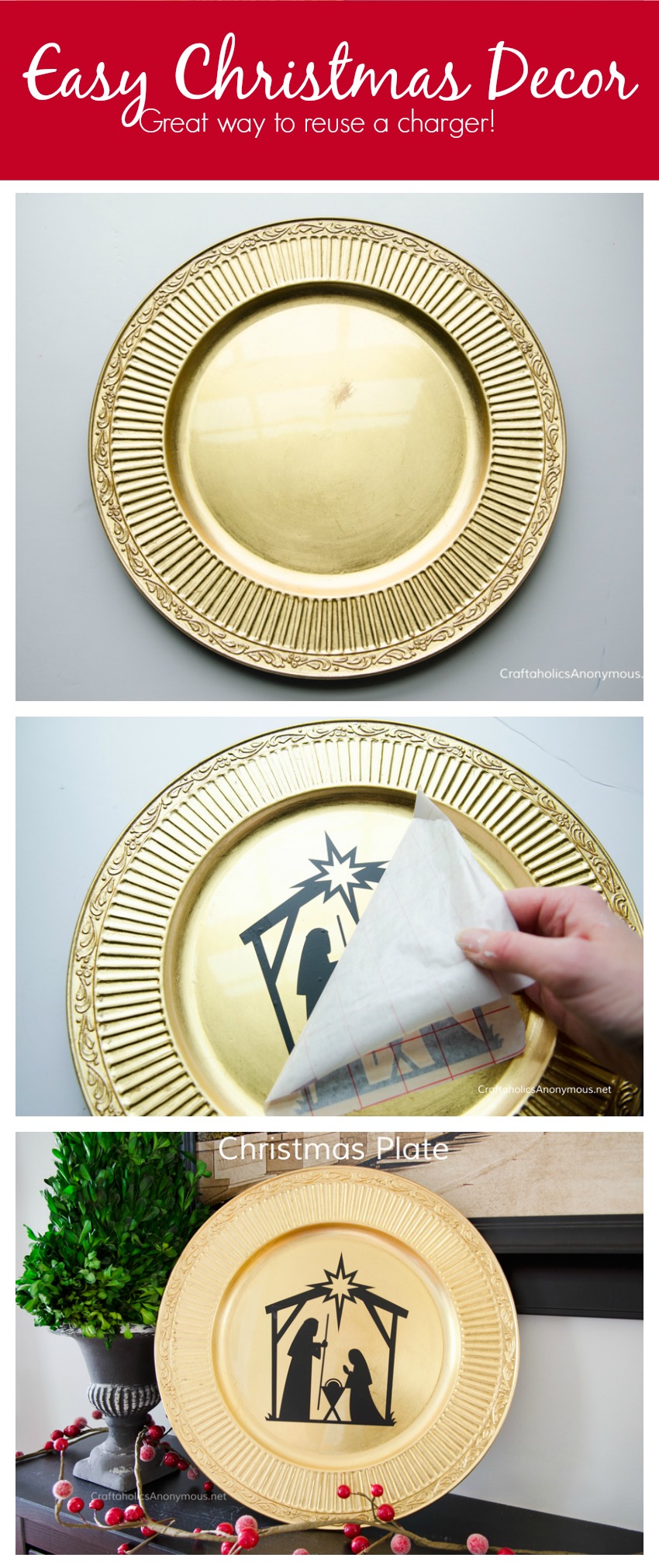 Christmas Charger plate decor idea. Would make a great handmade Christmas gift too!