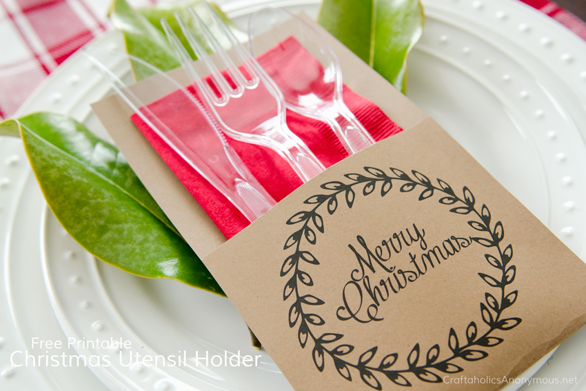 Christmas Utensil Holders download. Print off these free printables for pretty utensil holders! Great for holiday parties, gatherings, etc