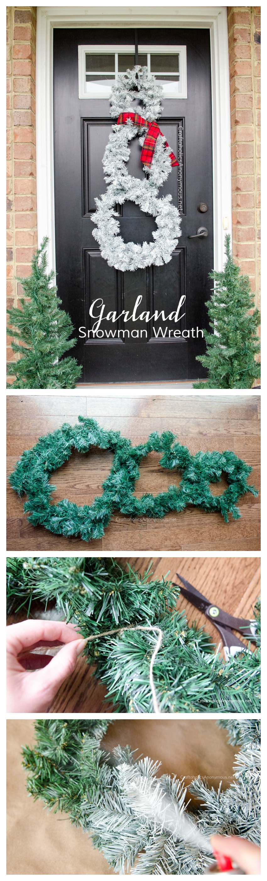 DIY Snowman Wreath tutorial using a garland. Cheap Christmas wreath idea! Or Winter Wreath. 