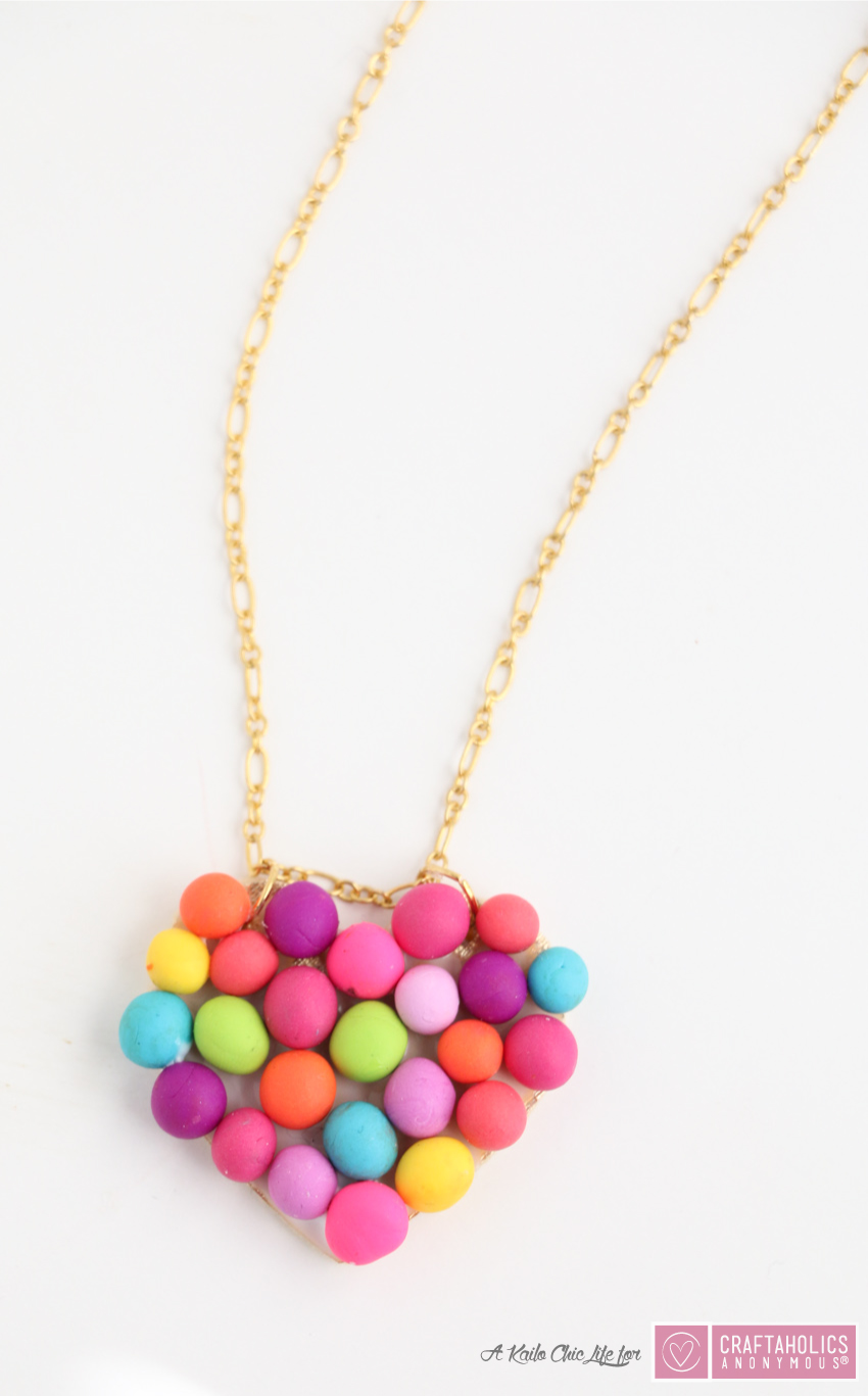 DIY Mini Pompom Heart Necklace www.craftaholicsanonymous.net