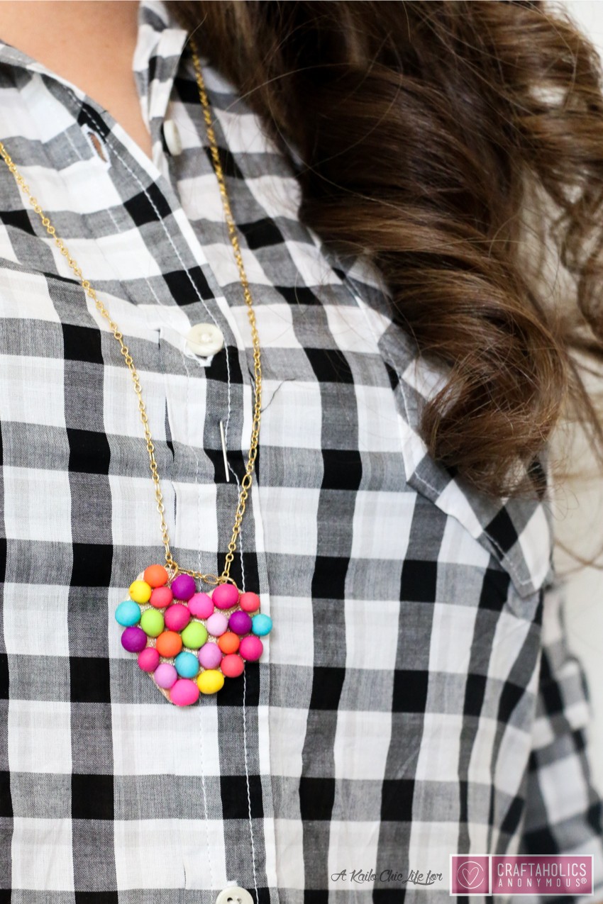 Mini PomPom Heart Necklace Tutorial | www.craftaholicsanonymous.net