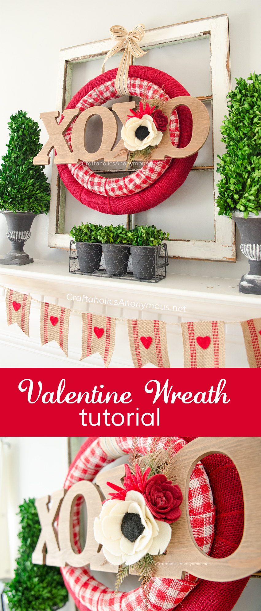 DIY Valentine Wreath tutorial :: Use 2 nesting wreath forms for a layered look! Love this idea.