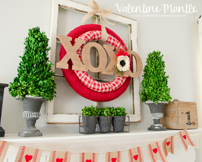 Valentine's Day Mantle :: DIY Valentine Decor for wreath and bunting