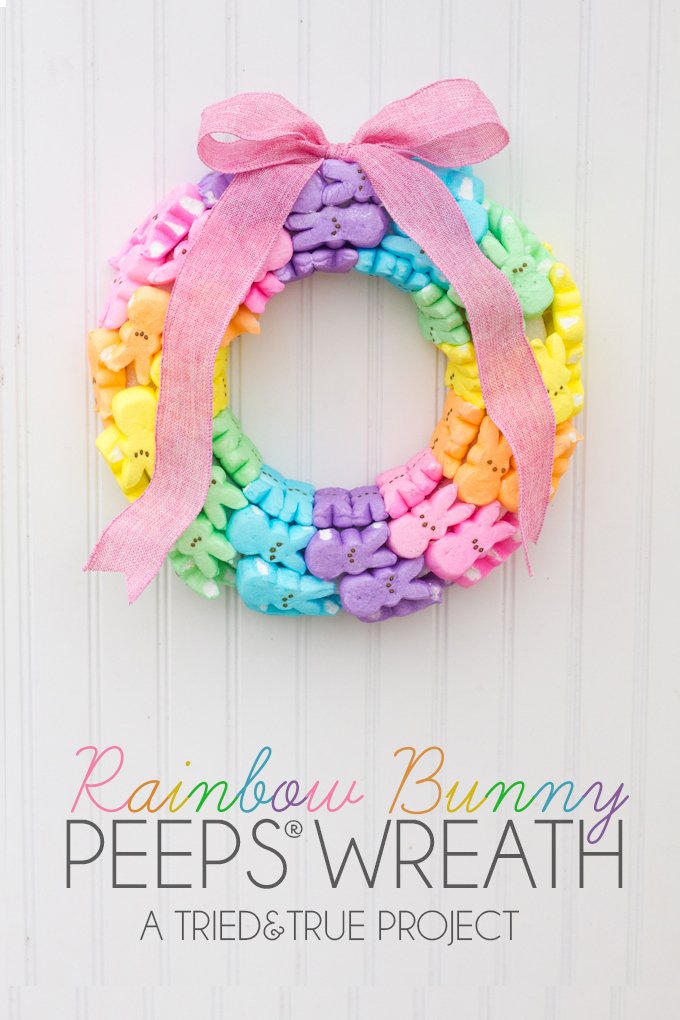 spring rainbow bunny peeps wreath