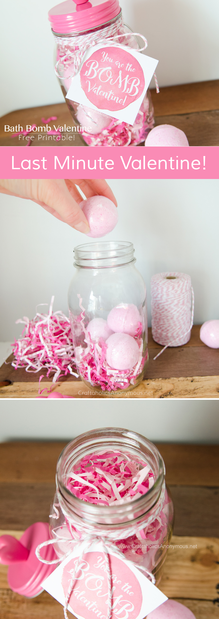 Valentine Bath Bomb in a Mason Jar gift idea with FREE printable tag! www.CraftaholicsAnonymous.net