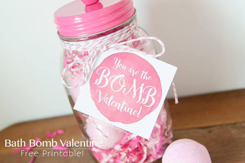 Valentine Bath Bomb gift idea with Free printable gift tag! Great for teachers, neighbors, Galentines, etc. www.CraftaholicsAnonymous.net