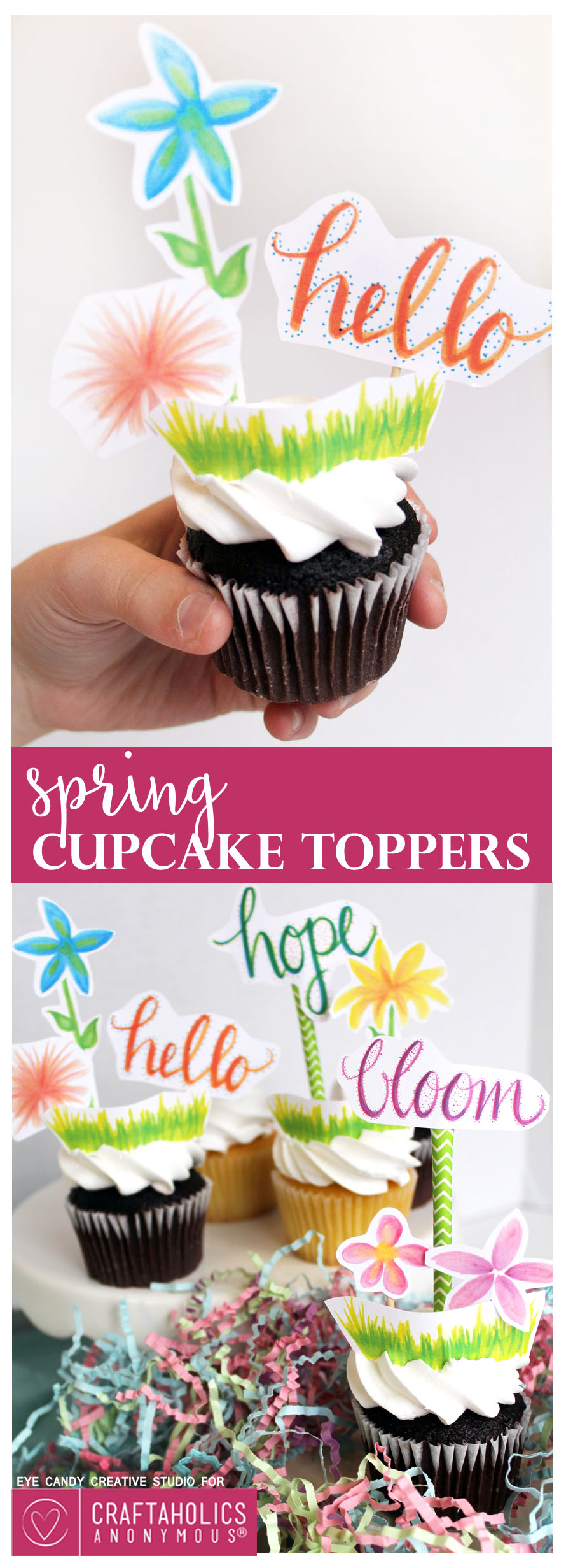 Free Printable Spring Cupcake Toppers :: So colorful and cute! Perfect for a garden party.