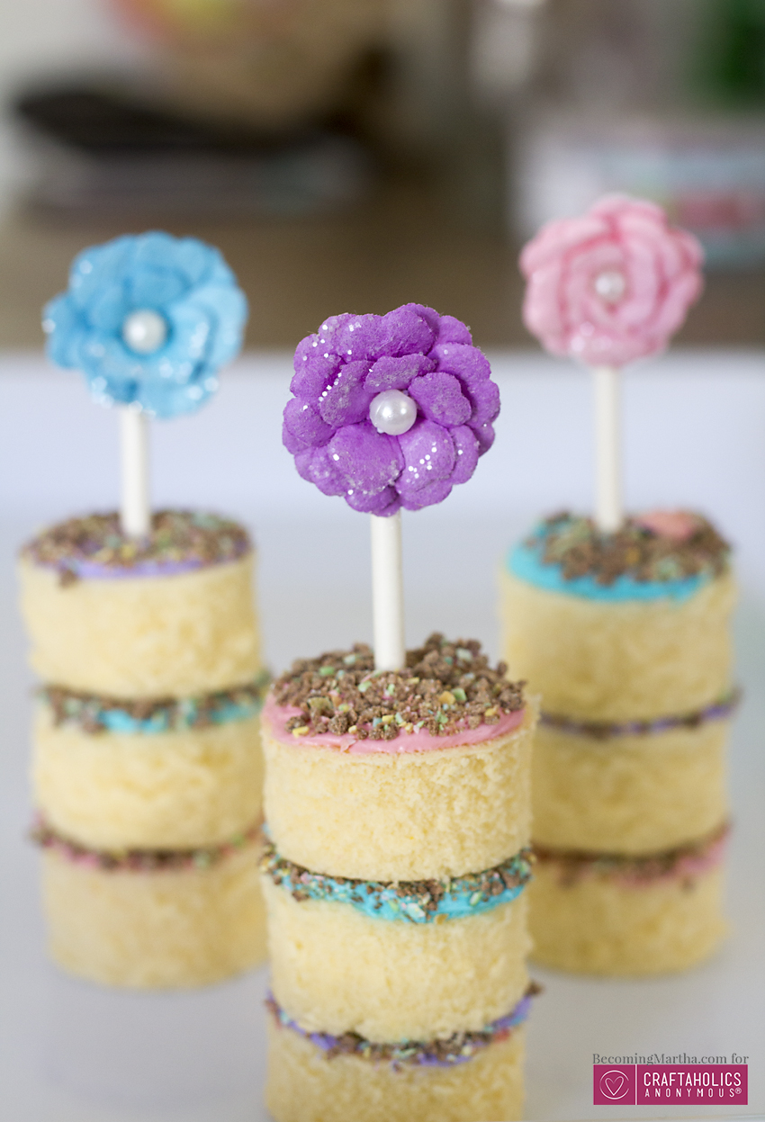 Mini Easter Cake Stacks dessert recipe using Mini Cadbury eggs