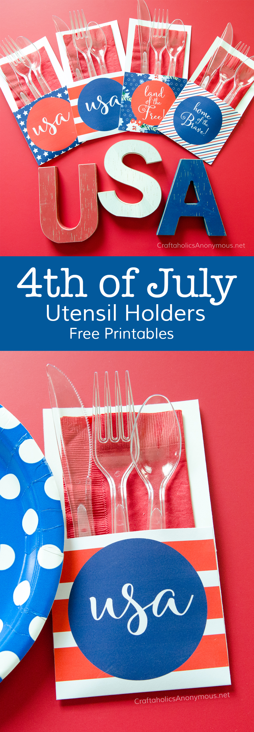 July 4th Utensil Holders - Free printable Patriotic Utensil Holders