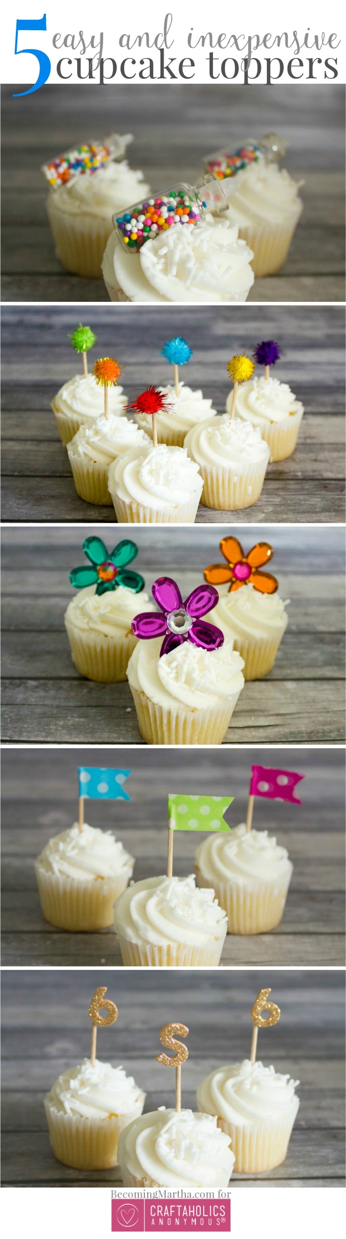 5 Easy and Inexpensive cupcake topper ideas from Craftaholics Anonymous