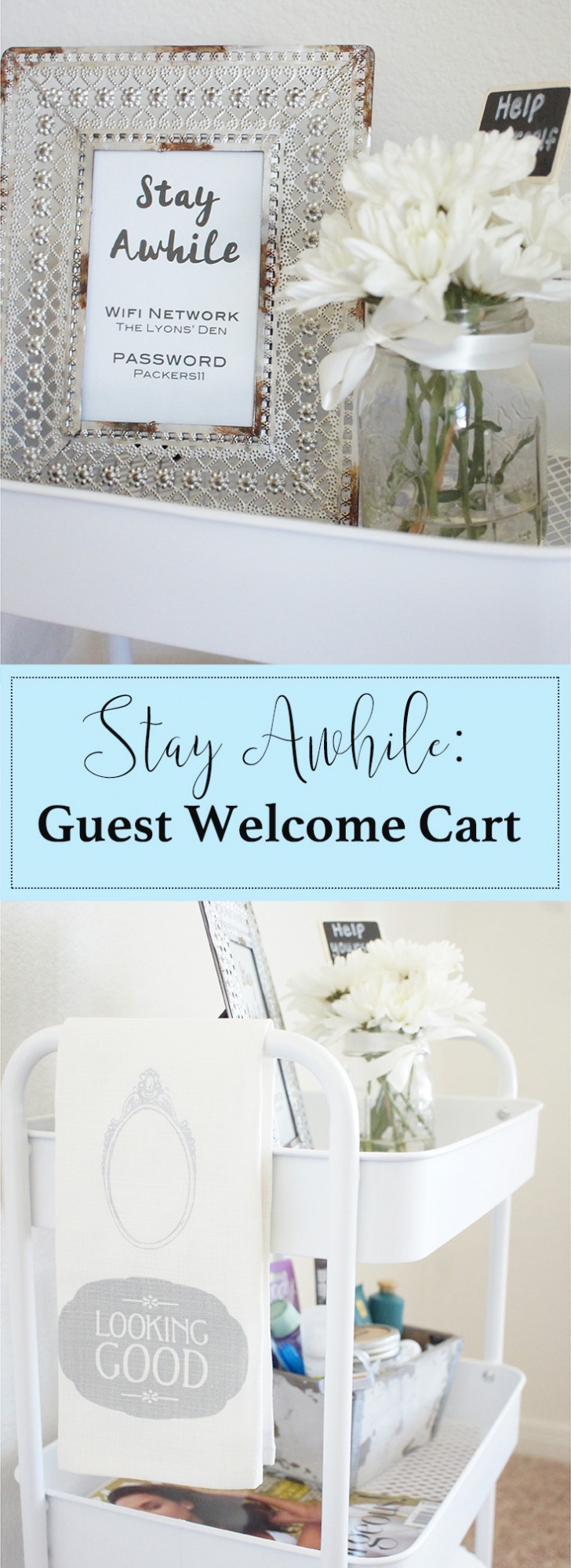 Welcome your guests and make them feel at home with this pretty hospitality cart!
