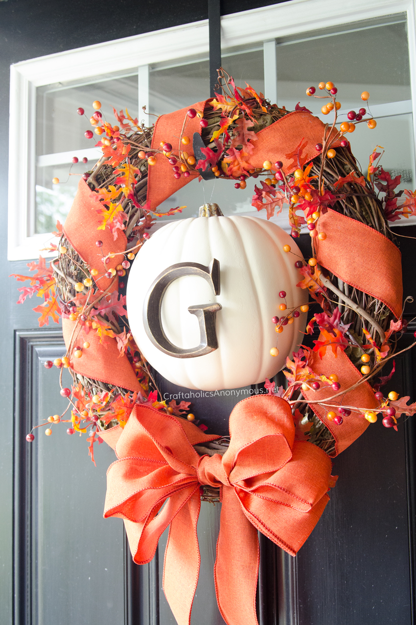 DIY Fall Wreath with Monogram Pumpkin 