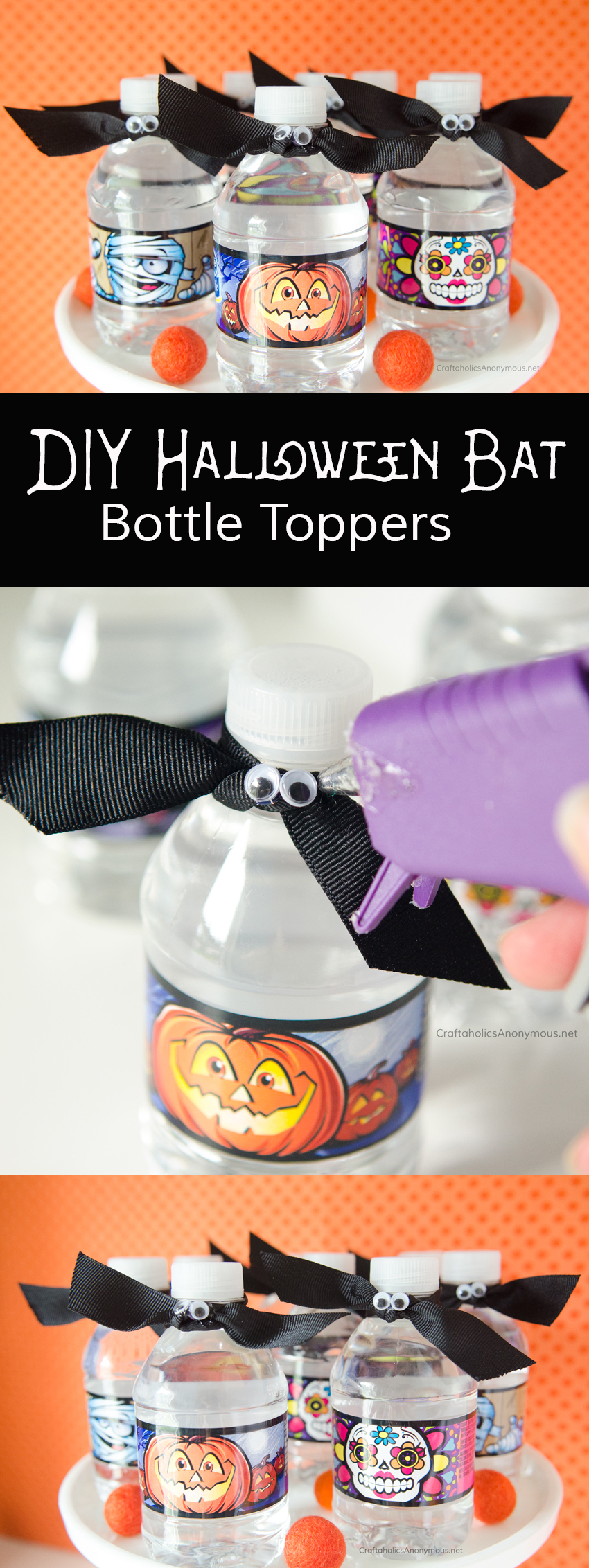 DIY Halloween Bat Water bottle :: Easy Halloween party idea!