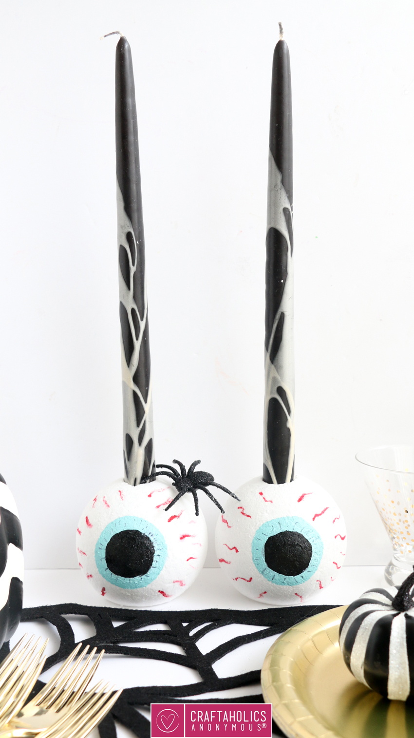 Spooky Eyeball Candle Holders - easy Halloween craft for a spooky dinner table