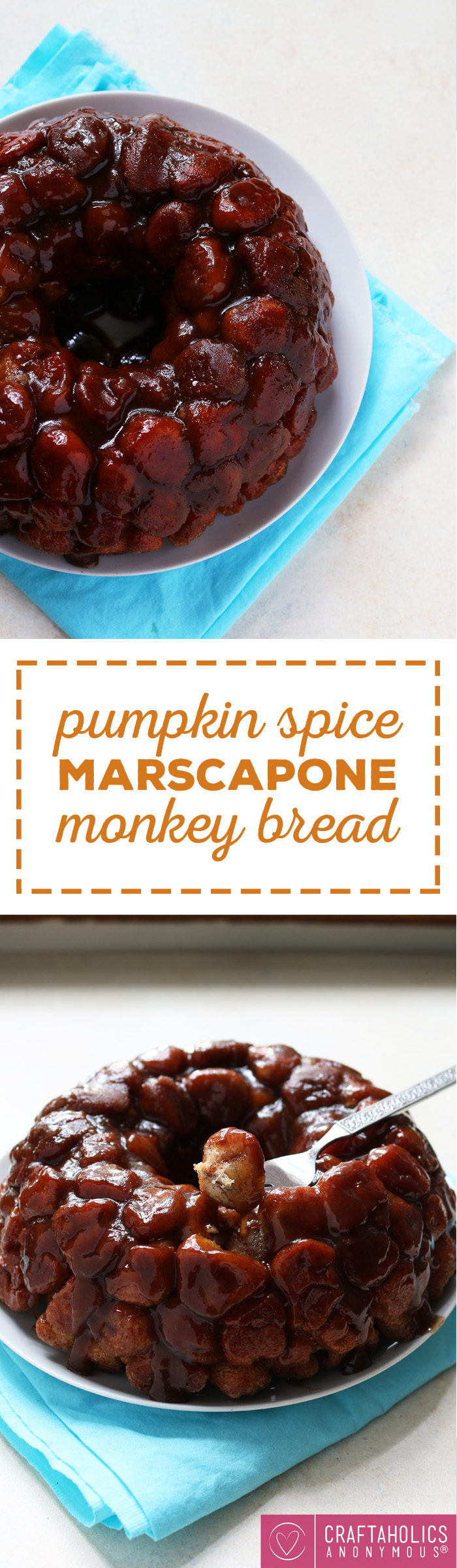 Pumpkin Spice Marscapone Monkey Bread - this amazing fall dessert will fill your home with a delicious aroma and be a sweet treat on crisp autumn nights! craftaholicsanonymous.net