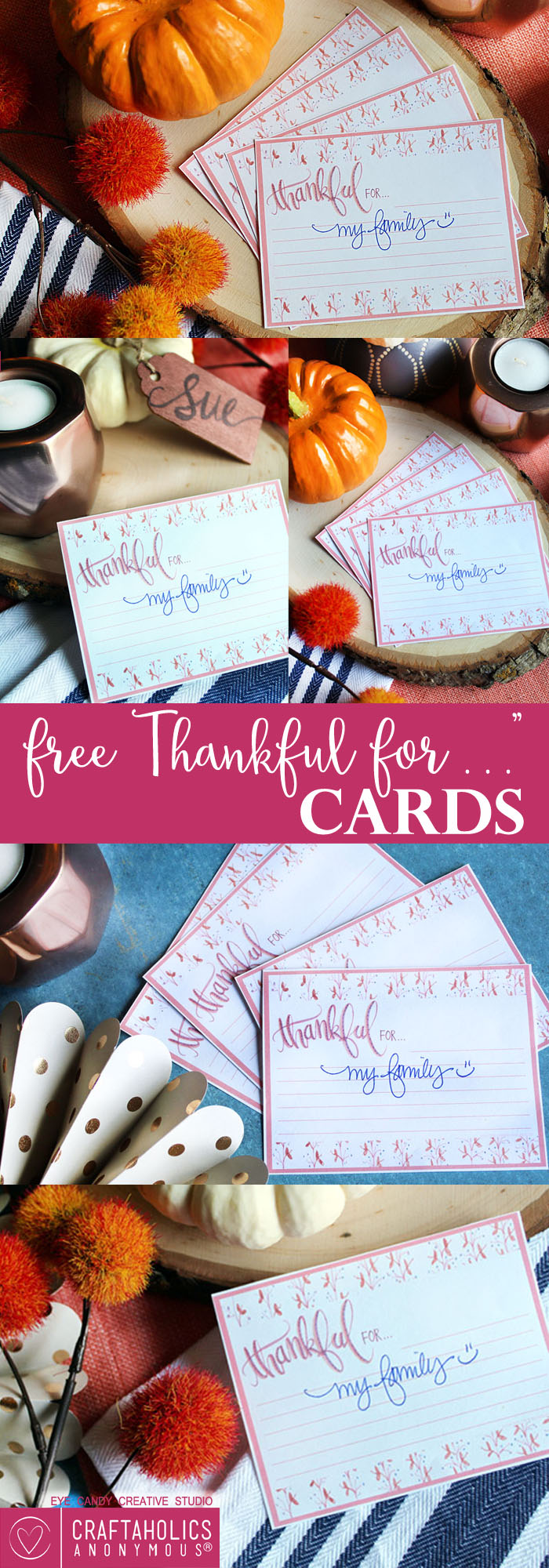 Download these pretty Thankful For free Thanksgiving printable for your Thanksgiving table this year! craftaholicsanonymous.net