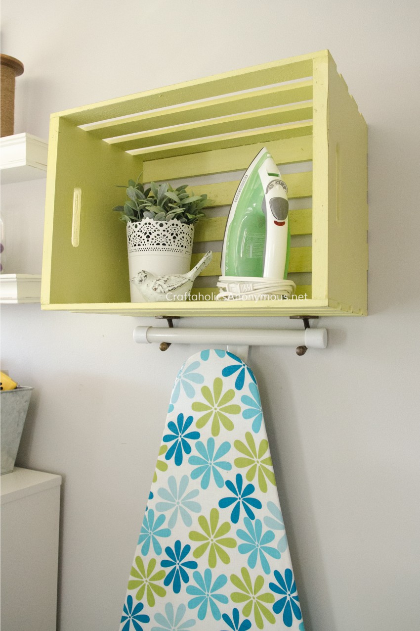 Awesome wood crate craft idea - turn into an ironing organizer