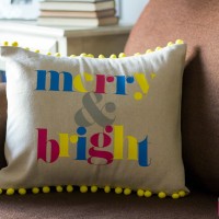 DIY Merry and Bright Christmas Pillow with Pom Pom Trim