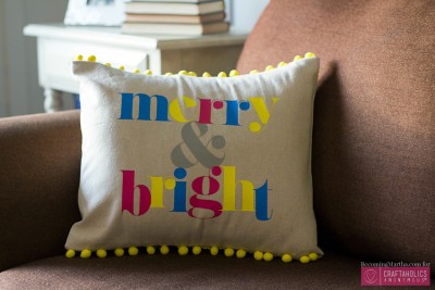 DIY Merry and Bright Christmas Pillow with Pom Pom Trim