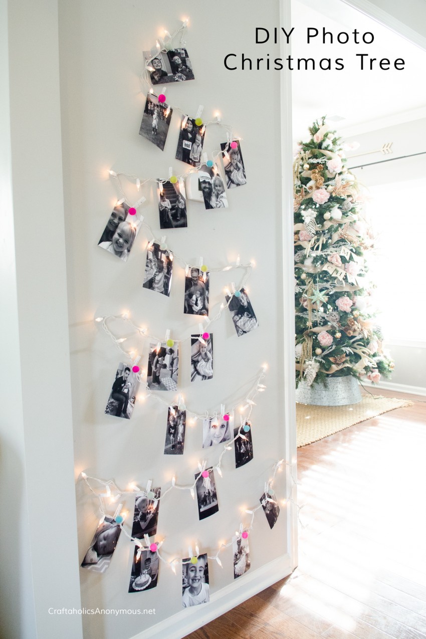 DIY Photo Christmas Tree made with Twinkle Lights. Such a great way to display photos!