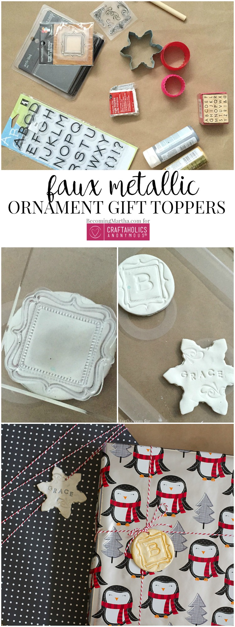 Personalize your Christms gift wrapping with these easy monogrammed ornament gift toppers!