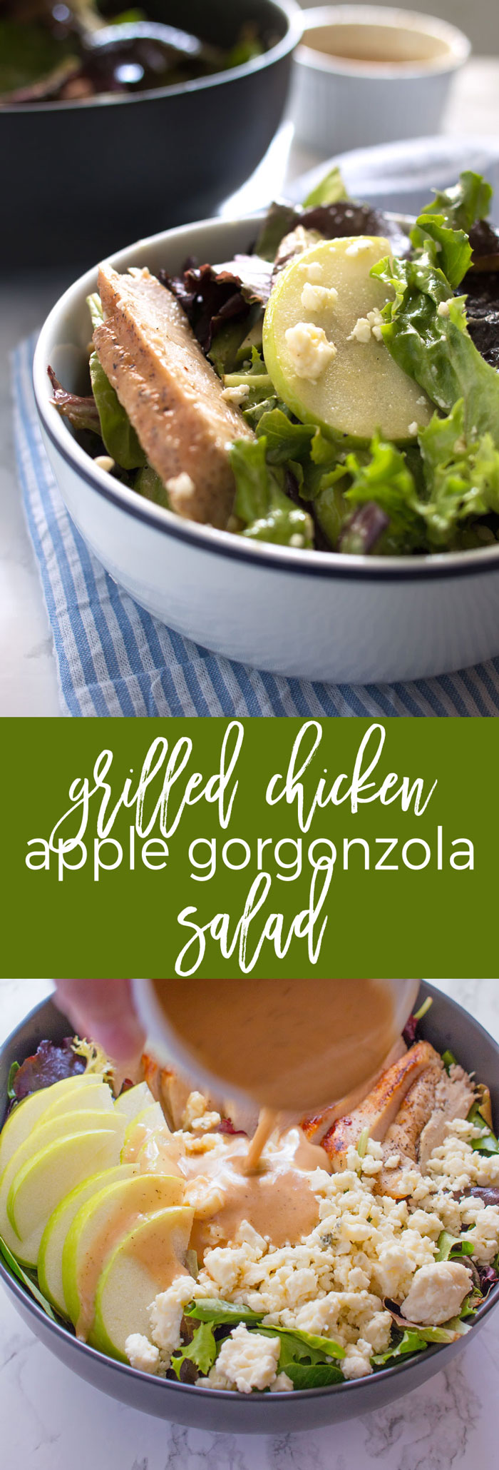 Delicious and Easy Lunch Ideas! Grilled Chicken Salad with Apples and Gorgonzola Cheese will be your new favorite go-to lunch salad!