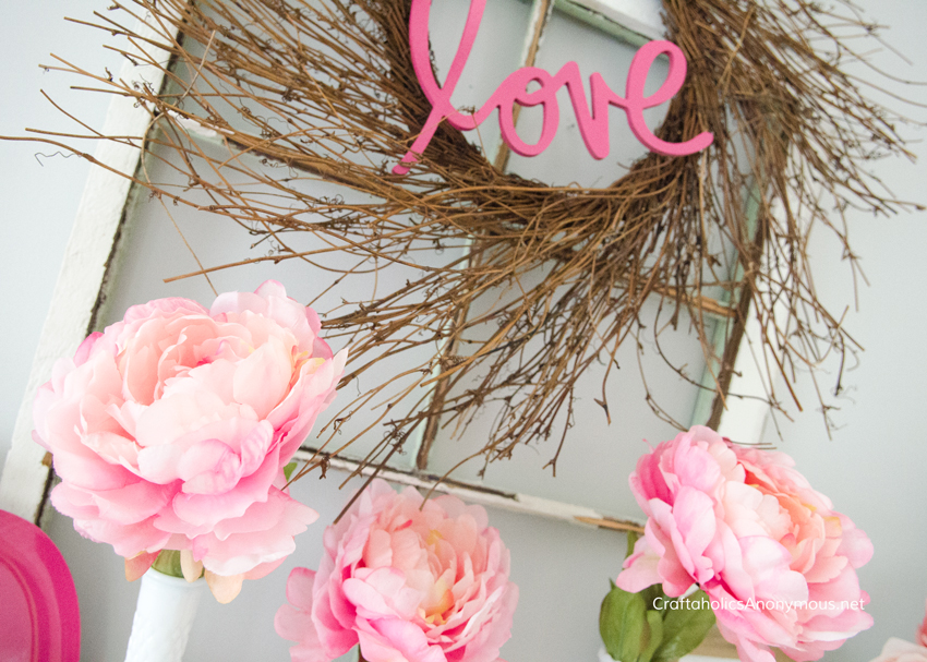 DIY Valentine Wreath, Valentine mantel, and Valentine decor