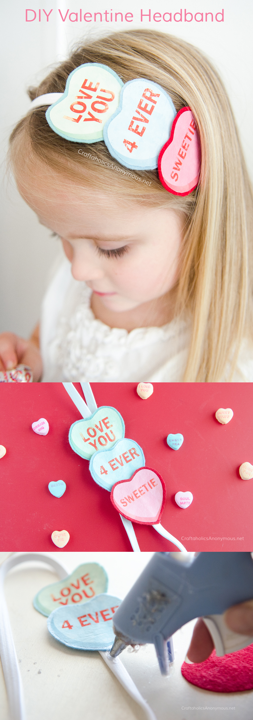 DIY Valentine's Day headband - Conversation Hearts headband tutorial