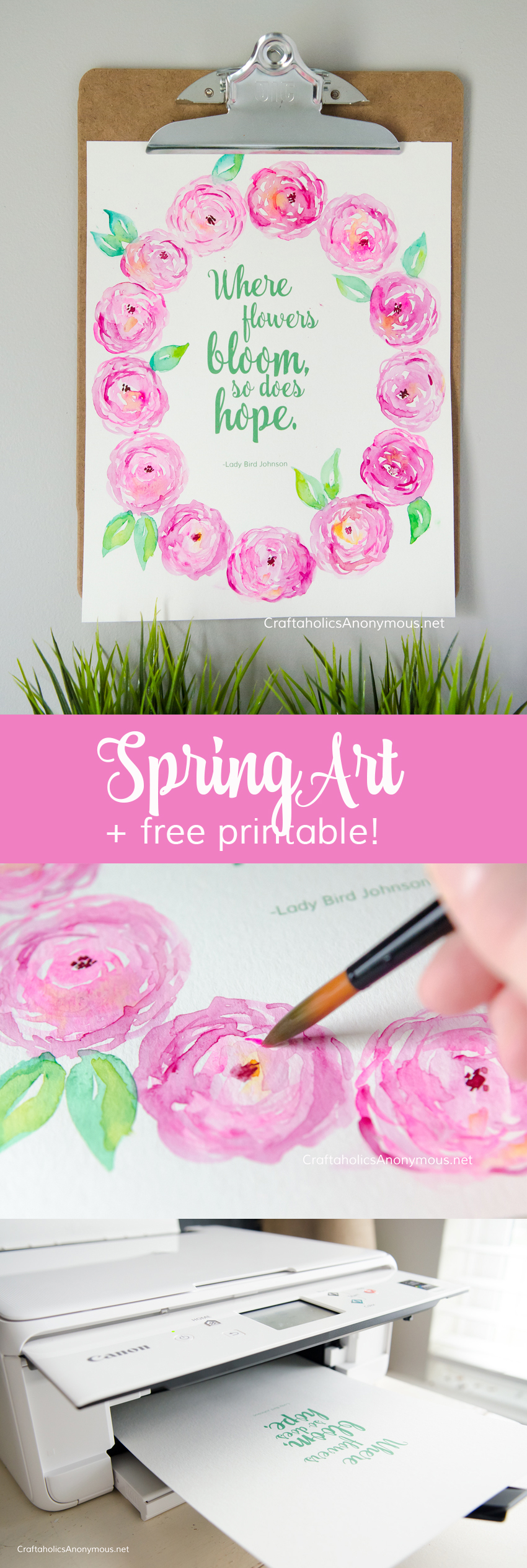 DIY Spring watercolor artwork :: Download the free printable then add watercolor flowers