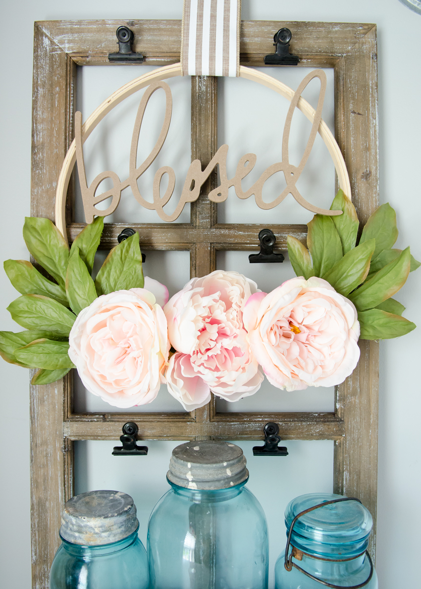 DIY floral wreath idea - modern Embroidery Hoop with peonies