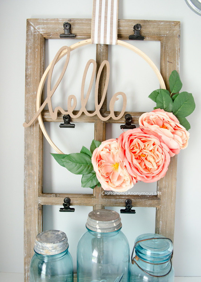 DIY Embroidery Hoop Wreath tutorial - hello wreath with florals