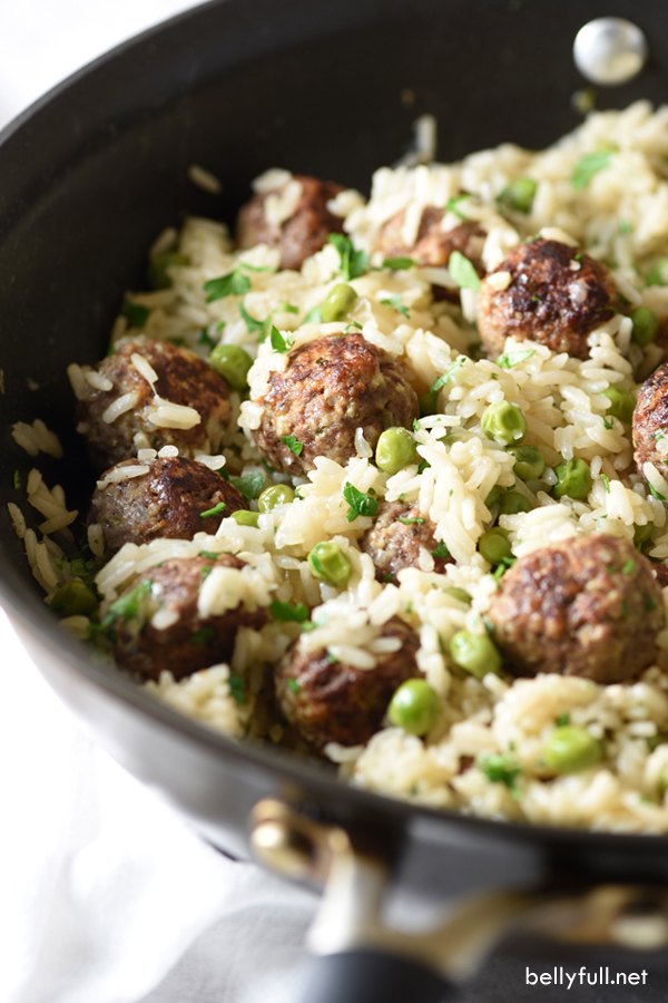 Meatball & Rice Skillet with Baby Peas