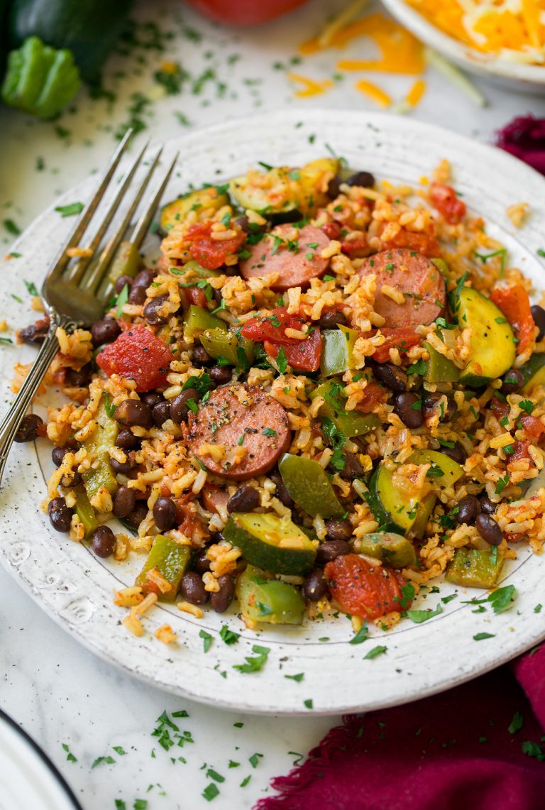 Sausage, Zucchini, and Brown Rice Skillet